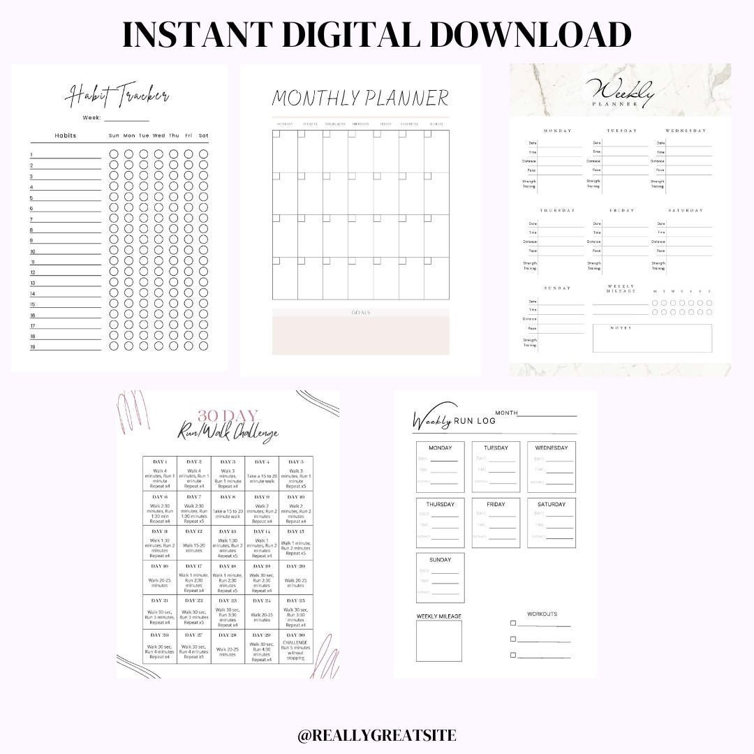 Monthly and Weekly Running Log Printable Template, Running Journal