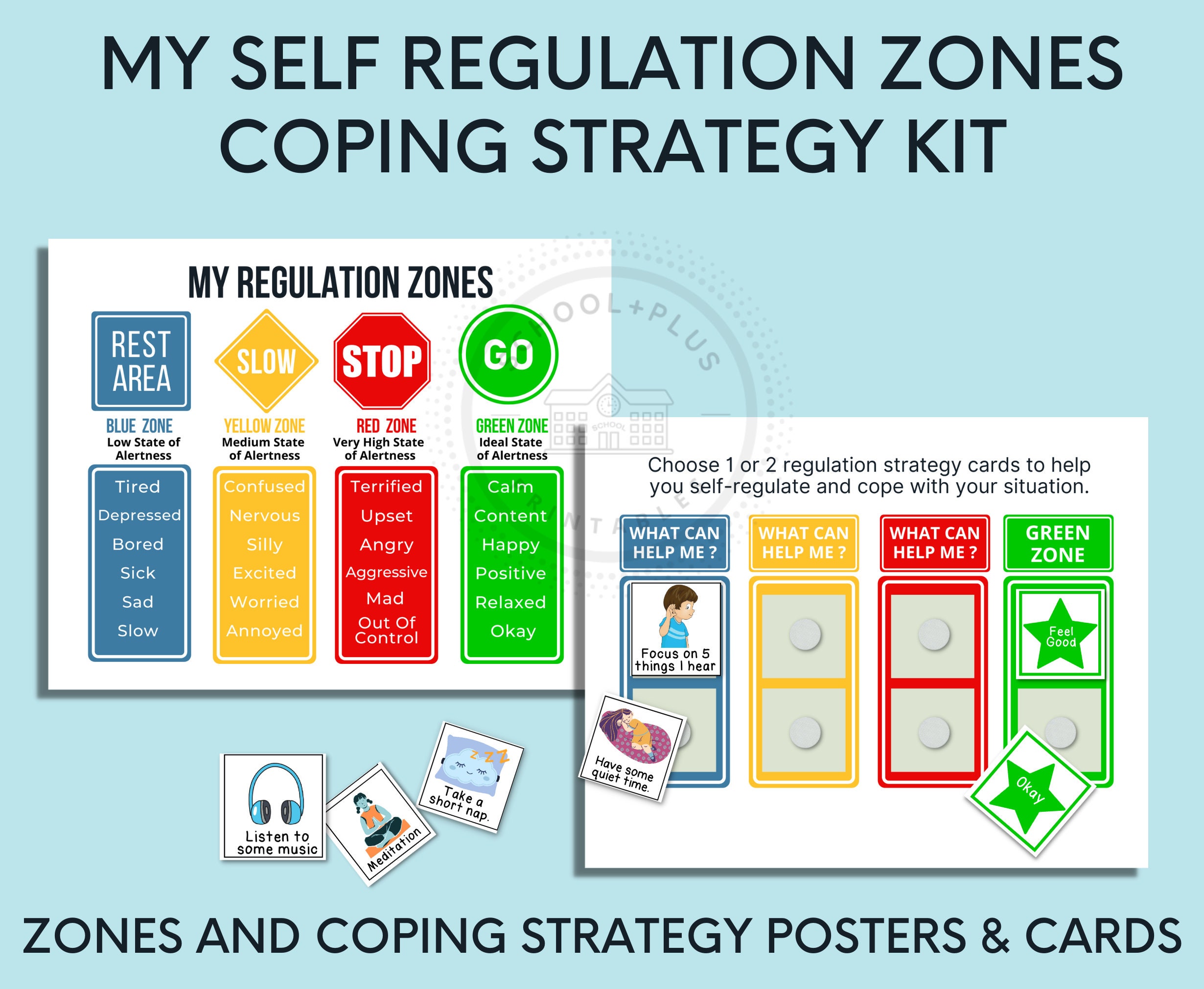Self Regulation Poster Kit and Coping Cards With Zone of Etsy Australia