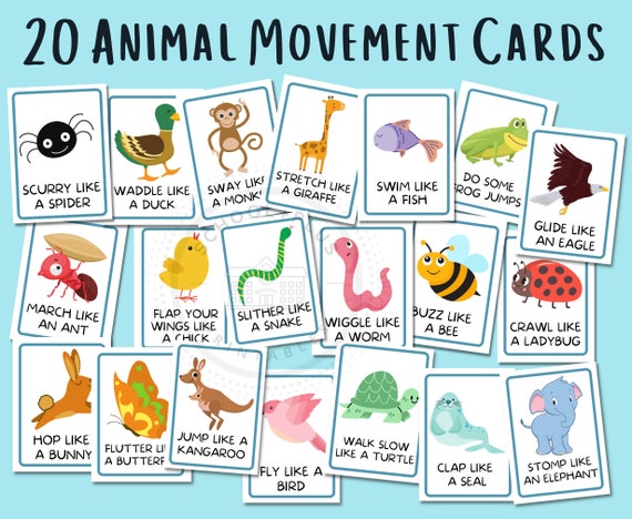 Animal Movement Cards for Kids. 20 Animal Themed Printable - Etsy Australia Animal Movement Cards for Kids. 20 Animal Themed Printable - Etsy Australia