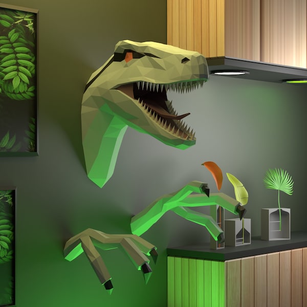 Papercraft Raptor/parque JURRÁSICO/mundo jurássico/velociraptor/papercraft/origami/lowpoly/decoração de parede