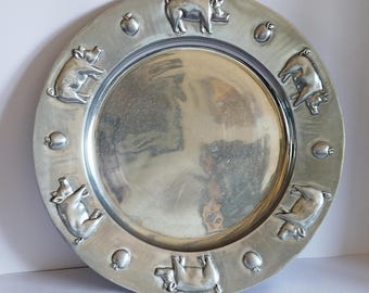 Bandeja vintage de aluminio Mariposa, con forma de cerdo y manzana, década de 1990