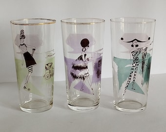 Vasos de cristal estilo vintage para damas y coches, juego de 3
