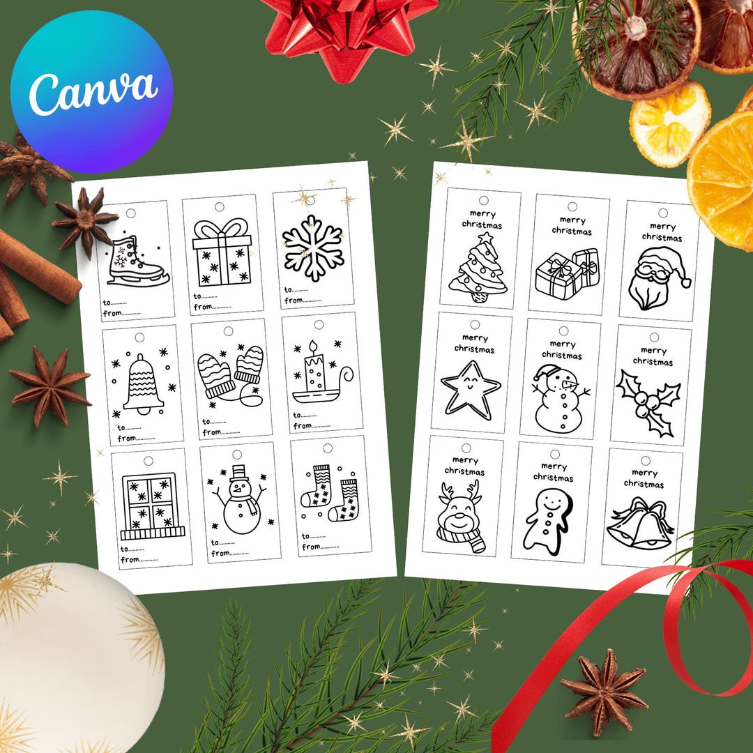 Coloring Christmas Gift Tag for Kids, DIY, Editable and Printable ...