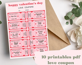 LOVE  Coupon | Valentine's Day | Valentines  Printeble Download 10 Coupons