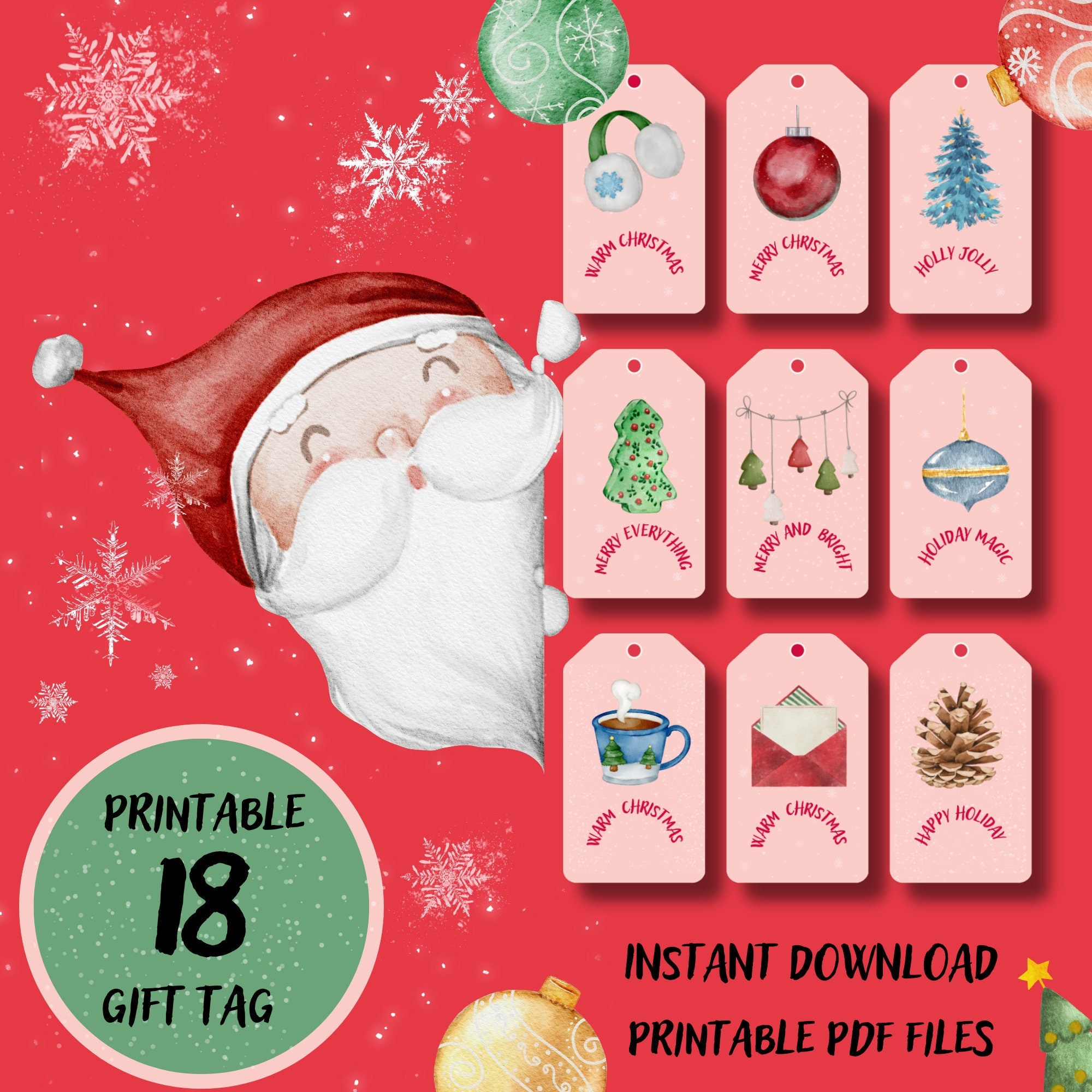 Printable Christmas Gift Tags | Watercolor Designs (digital Download ...