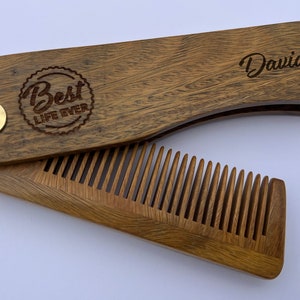 JW Best Life Ever Personalized Sandalwood Beard Comb with Case