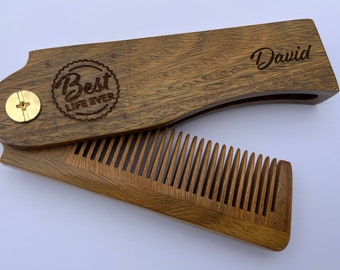 JW Best Life Ever Personalized Sandalwood Beard Comb with Case