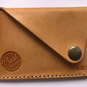 Porta carte di credito JW Contact - Vera pelle conciata al vegetale - La vita migliore di sempre - Fatto a mano - Cucito a mano - Timbro a mano - Personalizzato