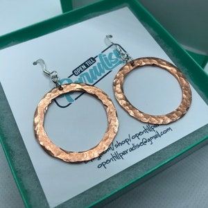 Hammered copper hoop earrings with sterling silver ear wires