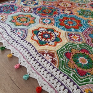 multicolor afghan blanket, crochet persian tiles blanket,  colorful afghan throw, colorful decorative blanket, handmade crochet blanket
