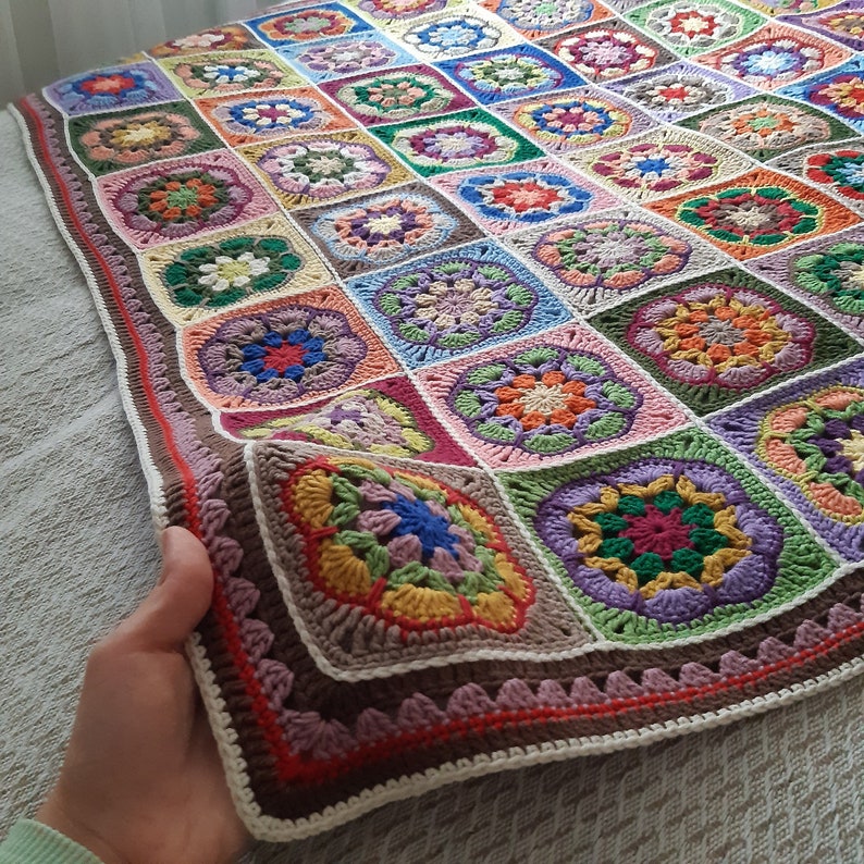 Crochet Afghan Blanket, Colorful Afghan Daisy Blanket, Handmade Afghan