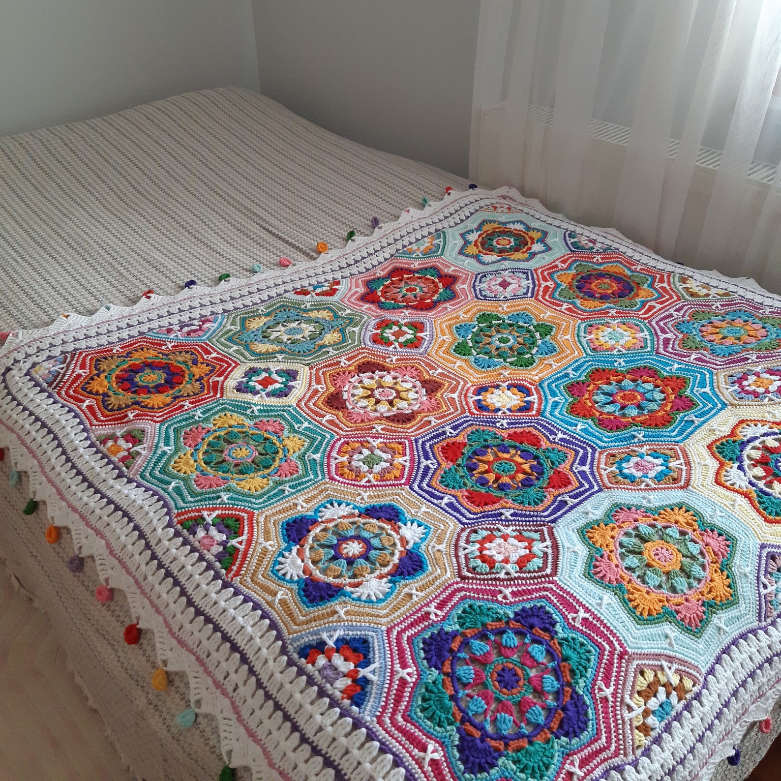 Multicolor Afghan Blanket Crochet Persian Tiles Blanket Etsy