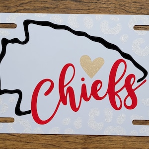 KC CHIEFS White Cheetah License Plate - Custom Chiefs License Plate -Front License Plate - Arrowhead License Plate - Aluminum License Plate