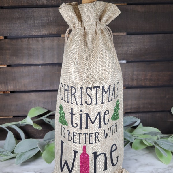 Holiday Wine Bottle Bag-Burlap Wine Bag-Christmas Wine Bag-Funny Wine Bottle Bags-Reusable Wine Bag-Custom Burlap Bag-Hostess Gift-Christmas