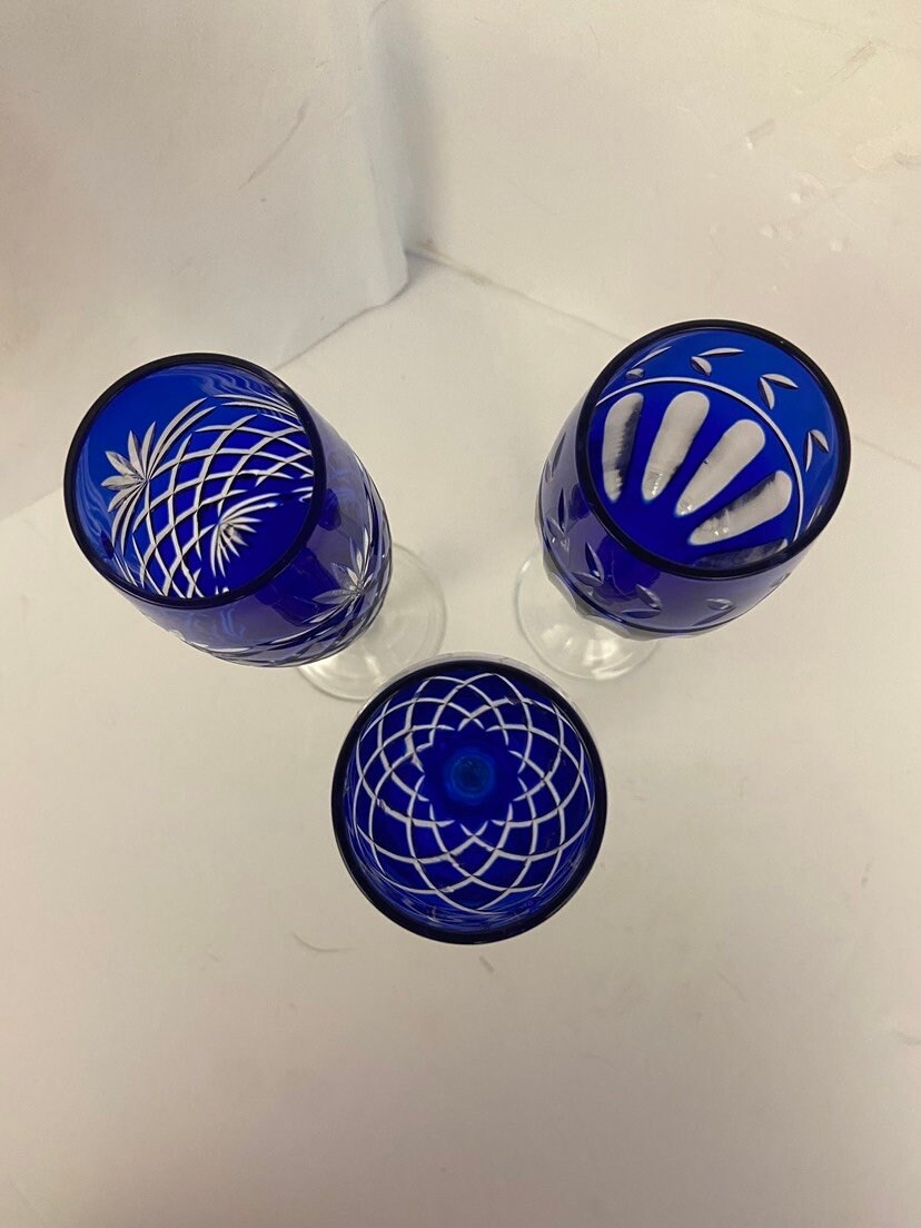 Set of Three Cobalt Blue Champagne Glasses Etsy