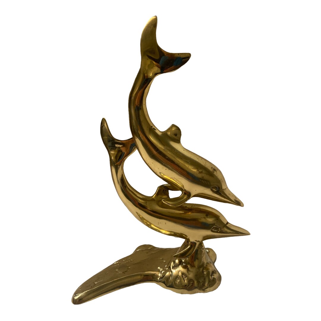 Vintage Brass Dolphin Statue Etsy