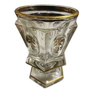 Vintage Hexagon glass tumbler with gold leaves and grapes