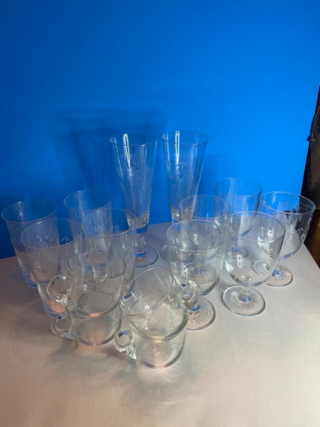 Noritake Vintage Bamboo Glassware Etched 15 Pc Etsy