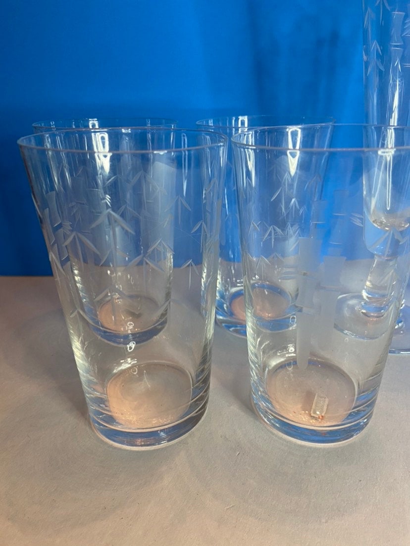 Noritake Vintage Bamboo Glassware Etched 15 Pc Etsy