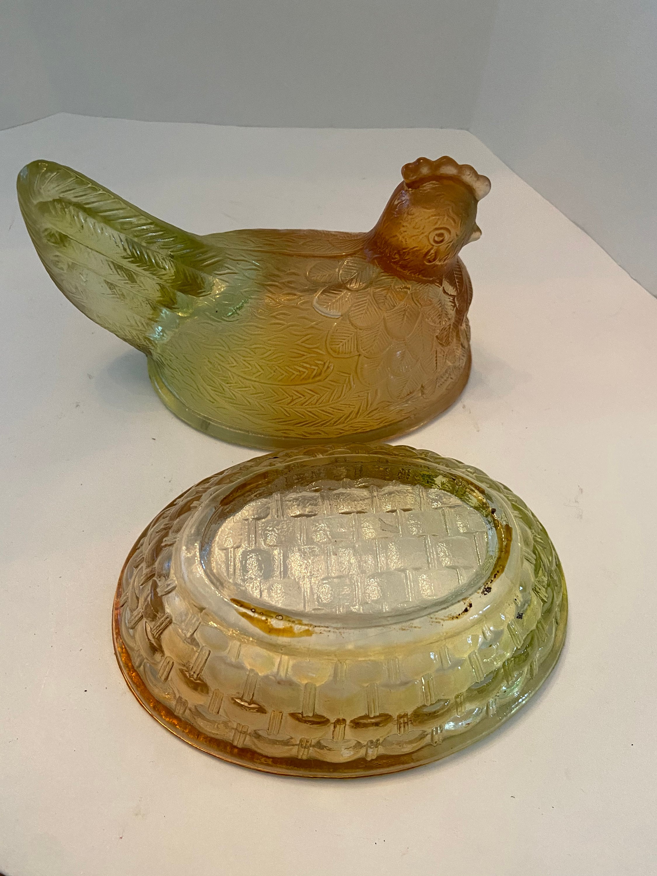Vintage Tricolor Hen on Nest Covered Dish Depression Glass - Etsy