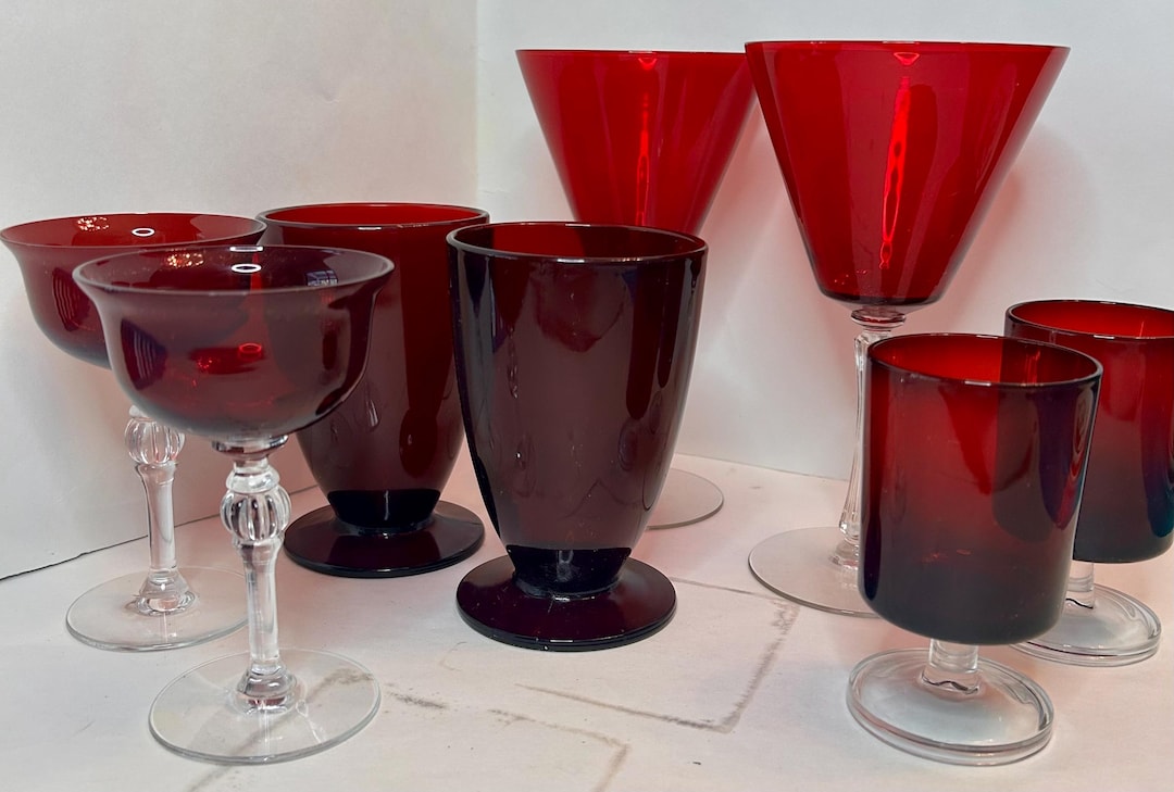 Ruby Glass Vintage Ruby Red Glassware - 8 Pieces - Etsy