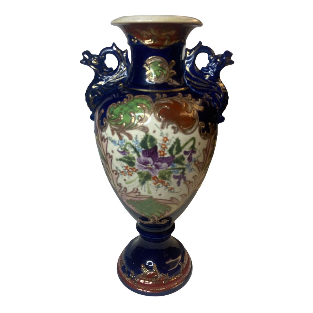 Vintage Cobalt Blue Asian Vase Etsy