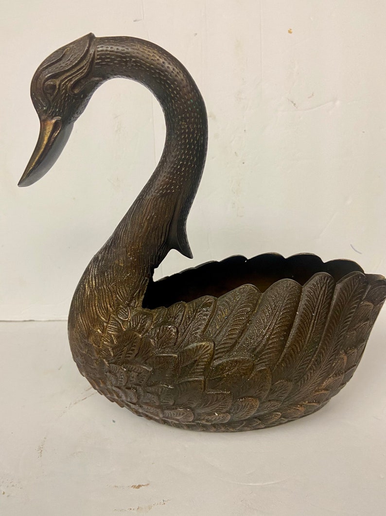 Vintage Solid Brass Swan Statue Etsy
