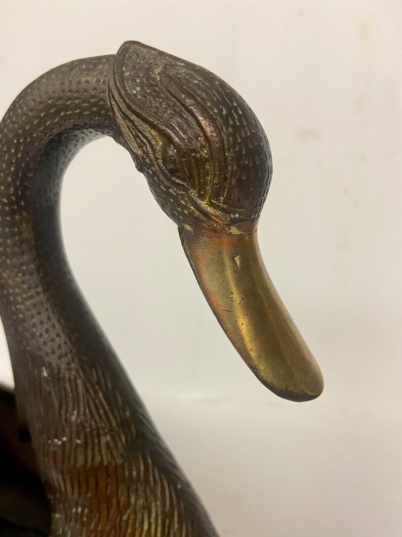 Vintage Solid Brass Swan Statue Etsy