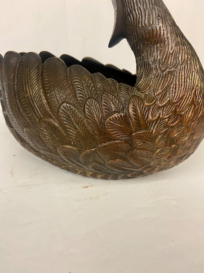 Vintage Solid Brass Swan Statue Etsy