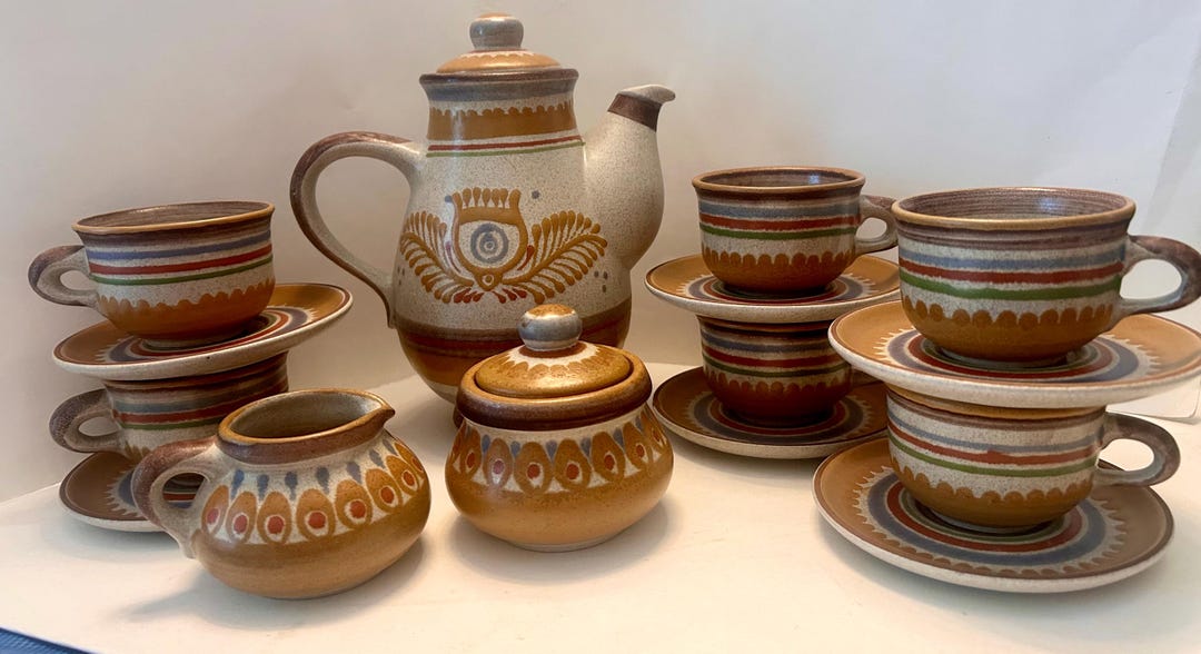 Folk Art Ceramic Tea Pot Set From Spain - Etsy