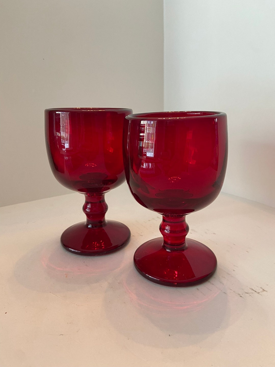Vintage Ruby Red Wine Glasses Etsy