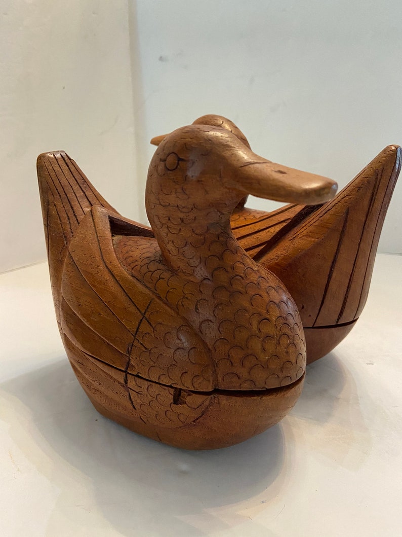 Carved Wooden Duck Box Etsy