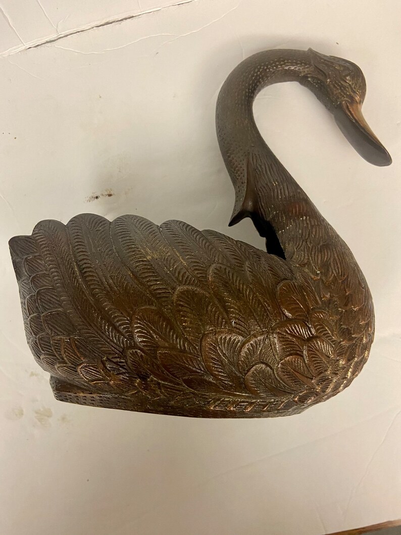 Vintage Solid Brass Swan Statue Etsy