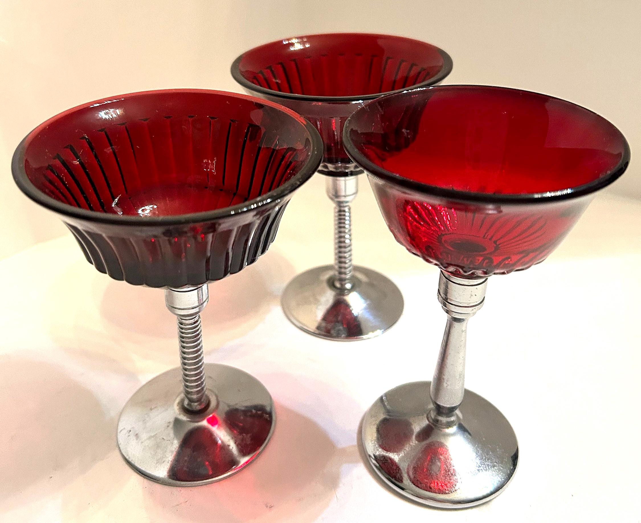 Vintage Red Glass Silver Stem Cordial Glasses Set of 3 Mismatched - Etsy, image size:2250x1835
