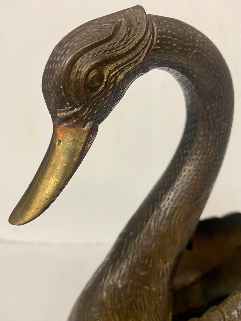 Vintage Solid Brass Swan Statue Etsy