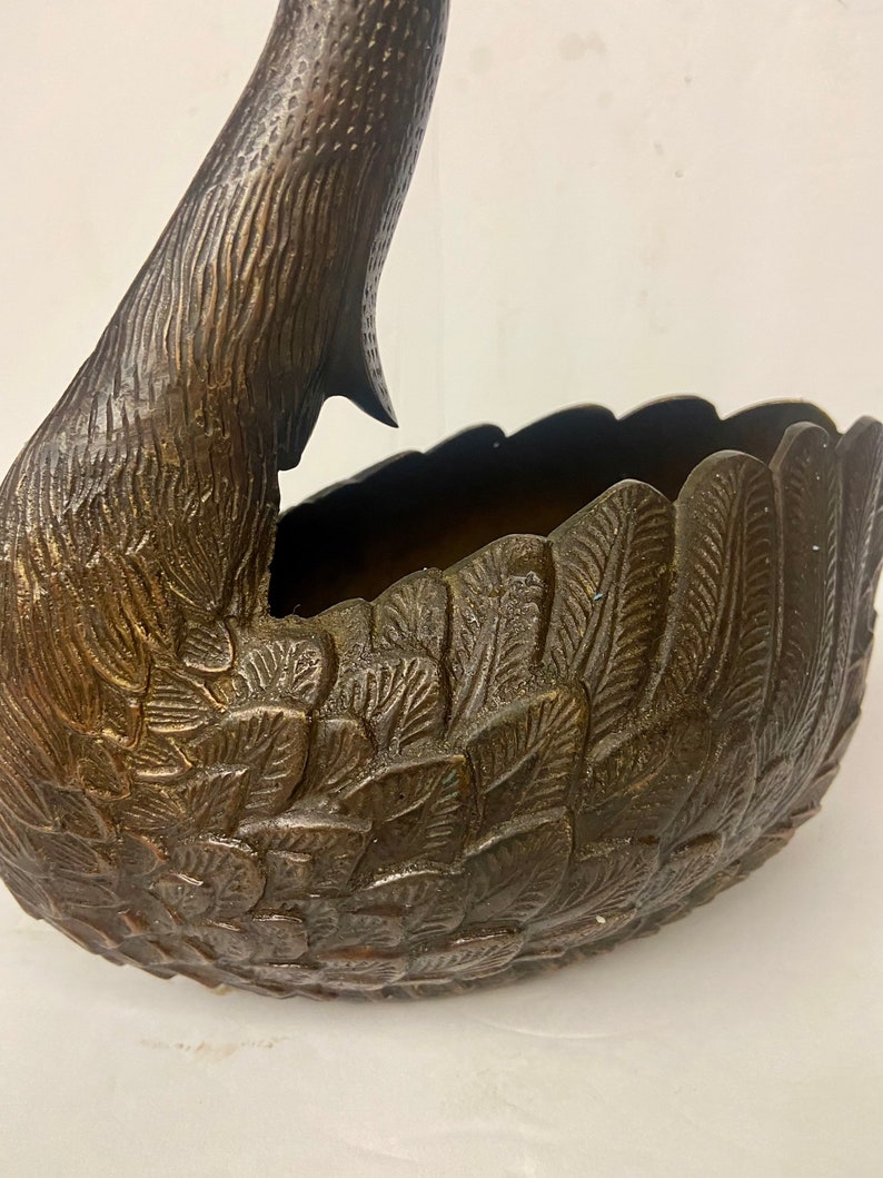 Vintage Solid Brass Swan Statue Etsy