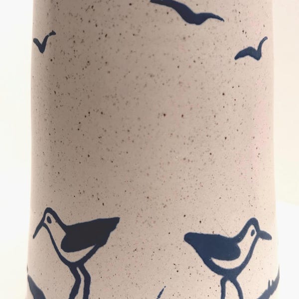 Sanibel Pottery Seagull Stoneware vase utensil holder