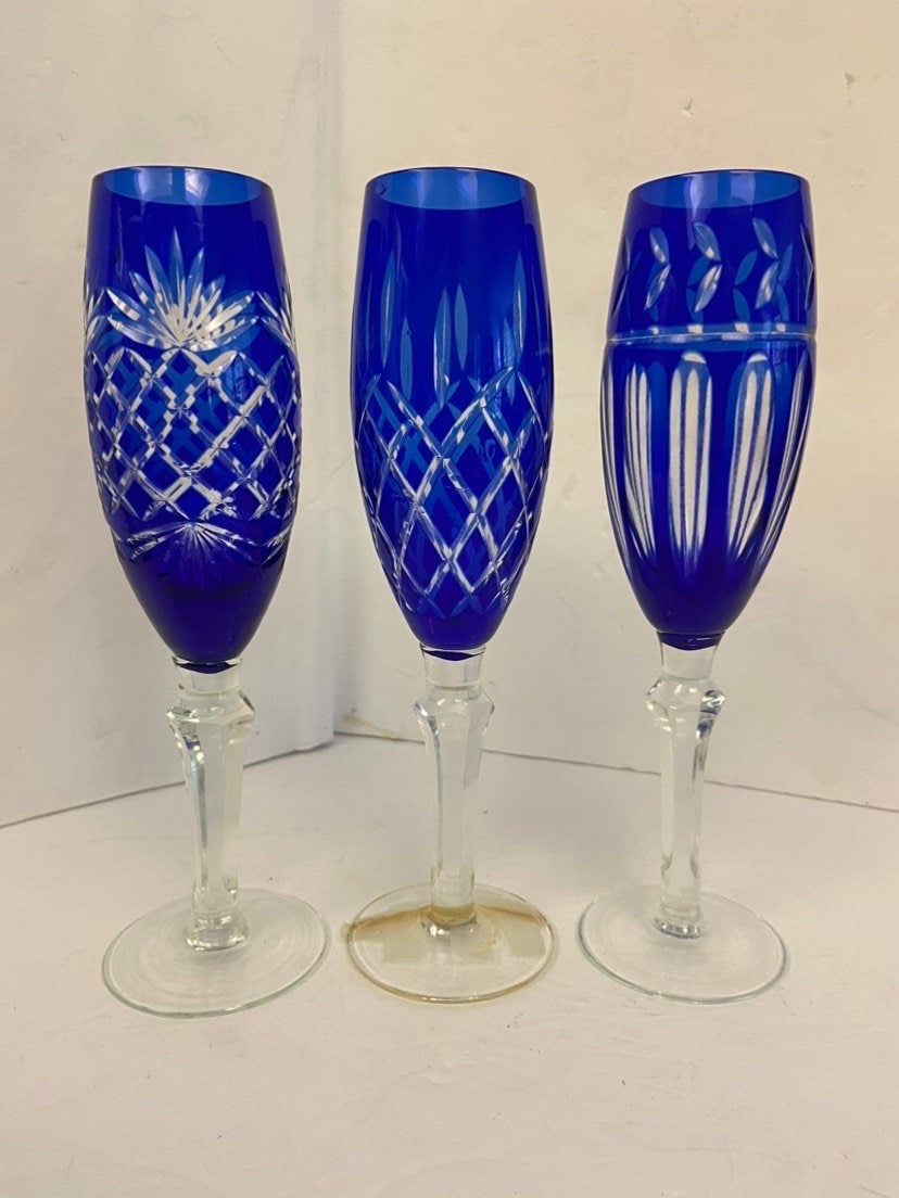 Set of Three Cobalt Blue Champagne Glasses Etsy