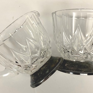 Vintage Val St Lambert signed Crystal and Silver plate Sugar and Creamer Set