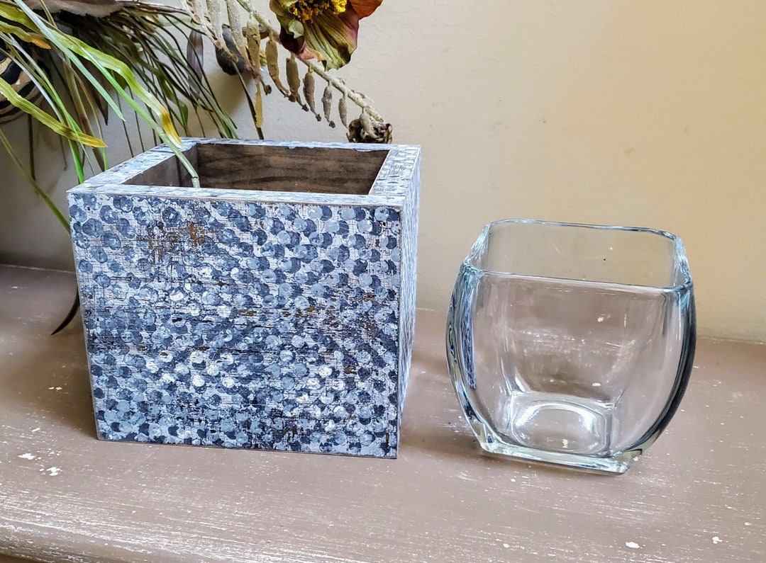 Rustic Wood Box Candle Holder Wooden Farmhouse Decor Wedding Home Gift