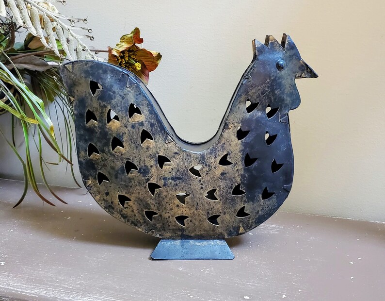 Chicken Candleholder Home Accents Decorative Centerpiece Ideal Gift Hen Rooster Figurine shops Sculpture Farmhouse Decor Country Metal Tealight