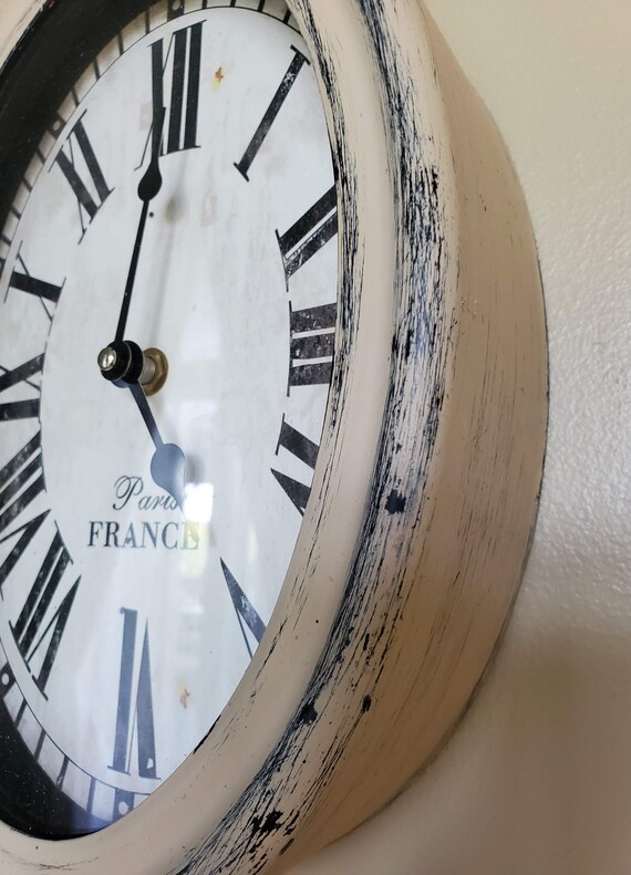 French Country Farmhouse Desktop TELEPHONE CLOCK Faux Vintage Distressed Decor 