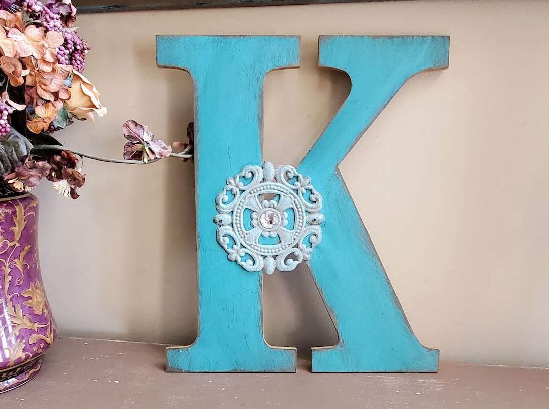 Large Rustic Letter K Wall Decor Nursery Wooden Wedding Gift With Metal