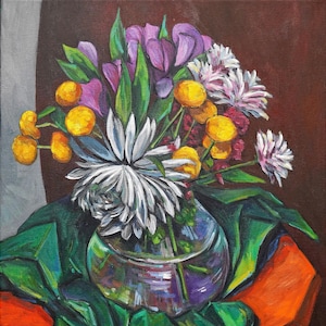 Flower Bouquet Still Life, Original Oil Painting on Canvas, Impressionism