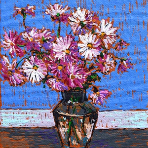 Small Impressionist Painting, Flower Bouquet, Acrylic on Panel