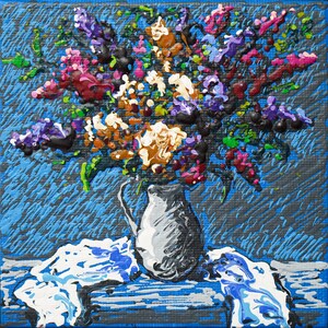 Small Impressionist Painting, Flowers, Acrylic on Panel, Mini Art
