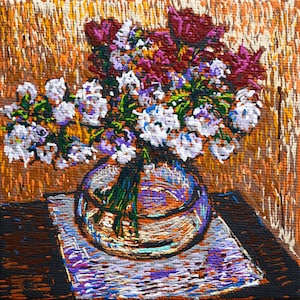 Small Impressionist Painting, Flowers, Acrylic on Panel, Mini Art
