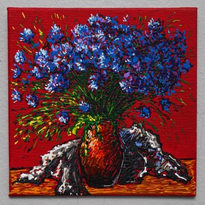 Small Impressionist Painting, Flowers, Acrylic on Panel, Mini Art