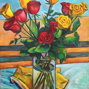 Flower Bouquet Still Life, Original Oil Painting on Canvas, Impressionism
