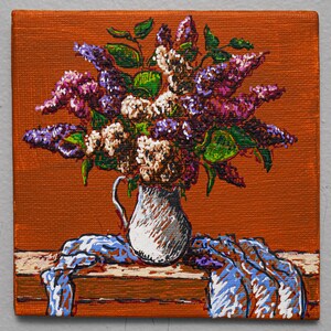 Small Impressionist Painting, Flowers, Acrylic on Panel, Mini Art